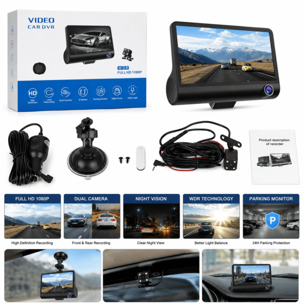 Dashcam Voiture Triple Objectif 1080P HD avec G-Sensor - DVR